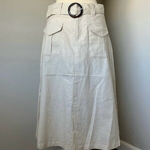 Who What Wear Linen A Line Midi Skirt – Cream / Ivory